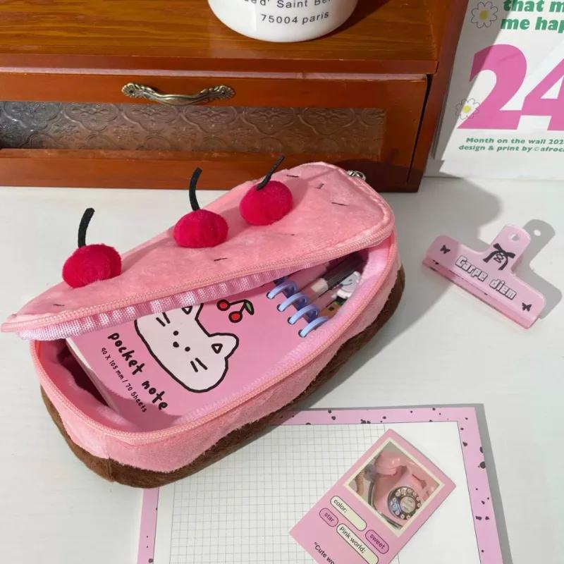 Sweet Cherry Pencil Case for Kids Girl Cake Dessert Cherry Stationery Bag Large Capacity Pen Bag Student Makeup storage case