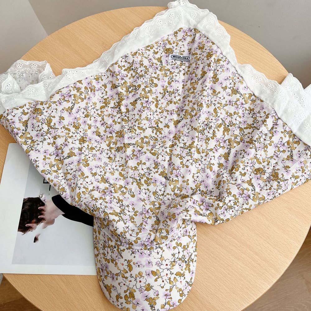 Rural Style Headscarf Baseball Hat Floral Triangle Headscarf Hat Strappy Bandana Cap  Summer Outing