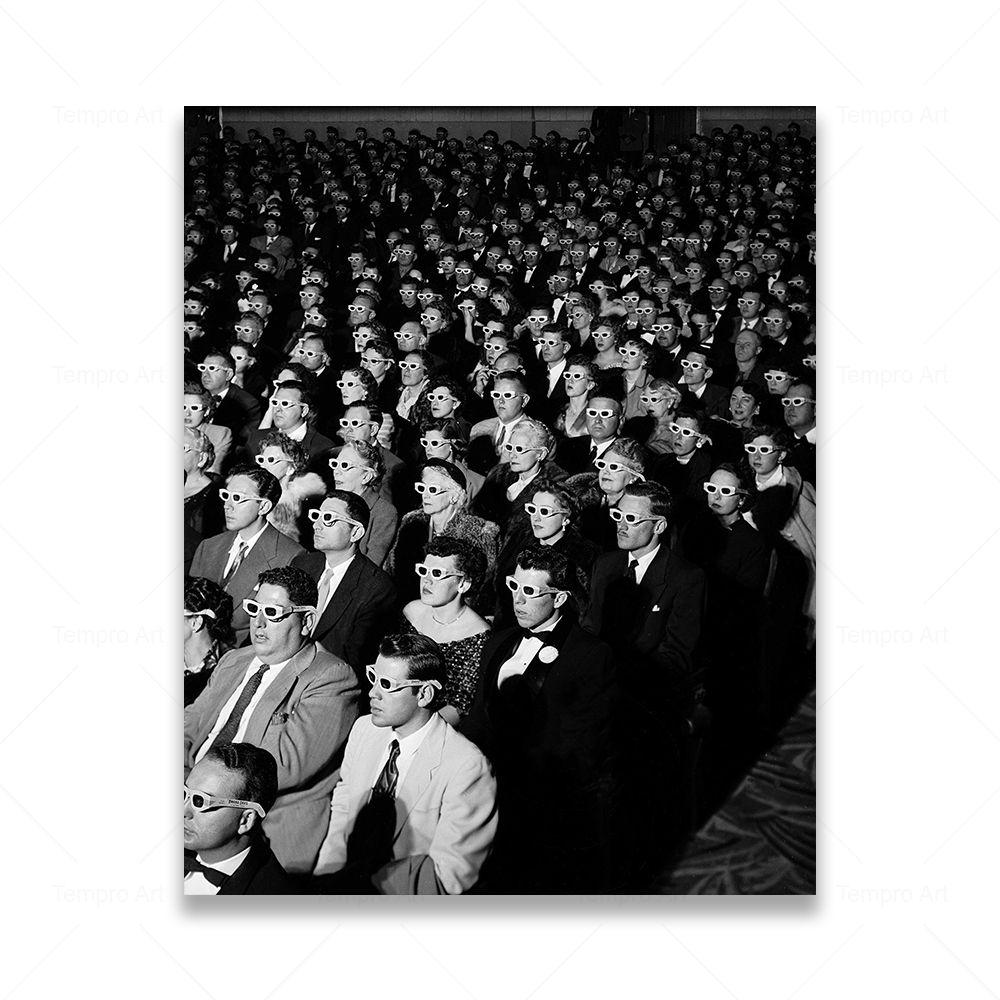 

Черно-белая фотопечать, зрители фильма в 3d очках, постер, настенная живопись на холсте, картины для гостиной, кинодекора 21x30cm No Frame