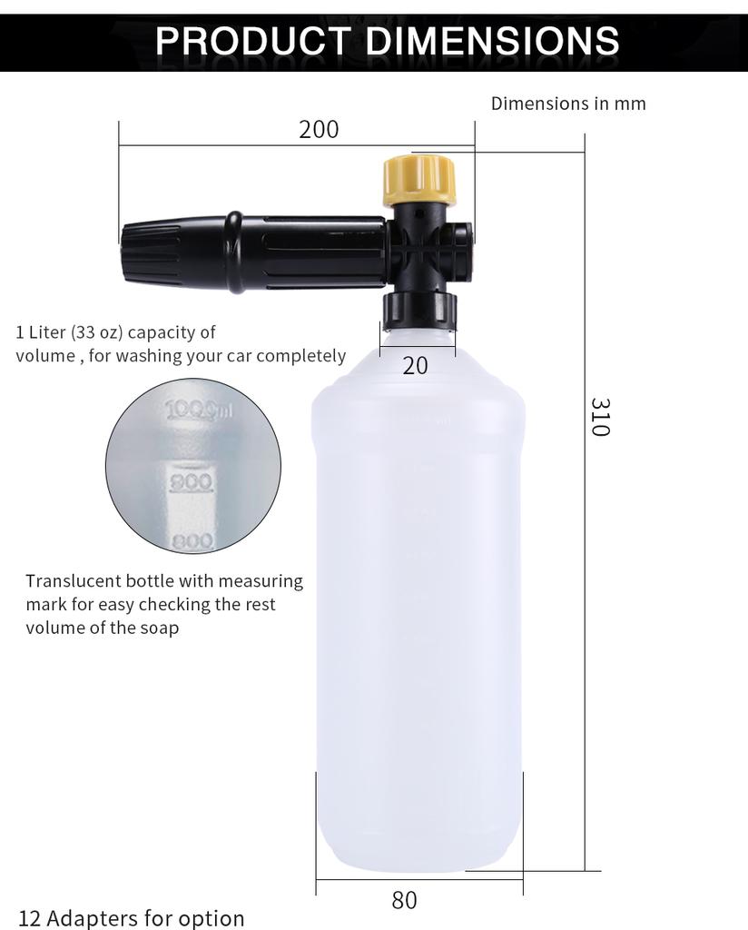 Pressure Washer Power Washer Foam Cannon Snow Foam Lance High Pressure Soap Foamer Soap Foam Gun with 1/4" Quick Connector