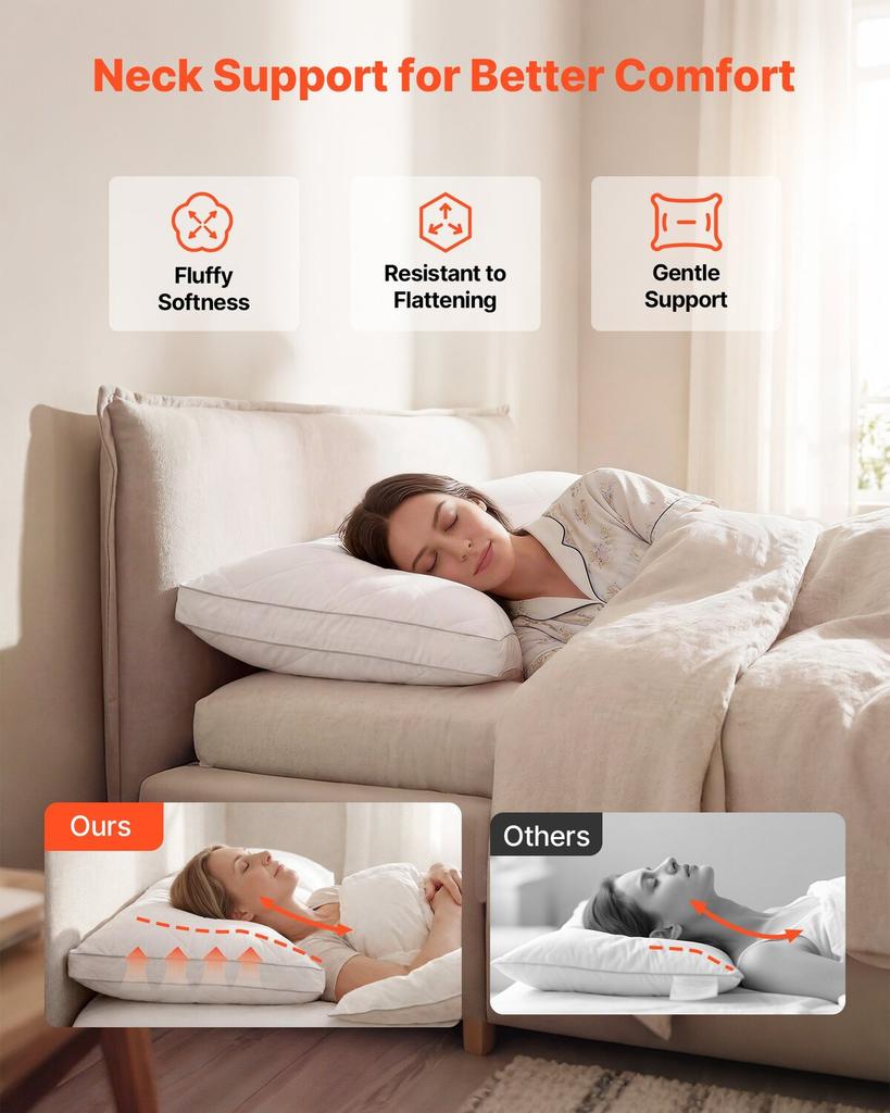 Bed Pillows for Sleeping, Set of 2, King Size Luxury Quality Hotel Pillows with Original Down Alternative Filling, Supportive and Fluffy, Bedding for