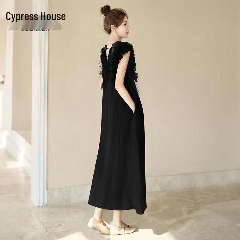 Si Baishe Women s V-Neck Ruffle A-Line Dress M