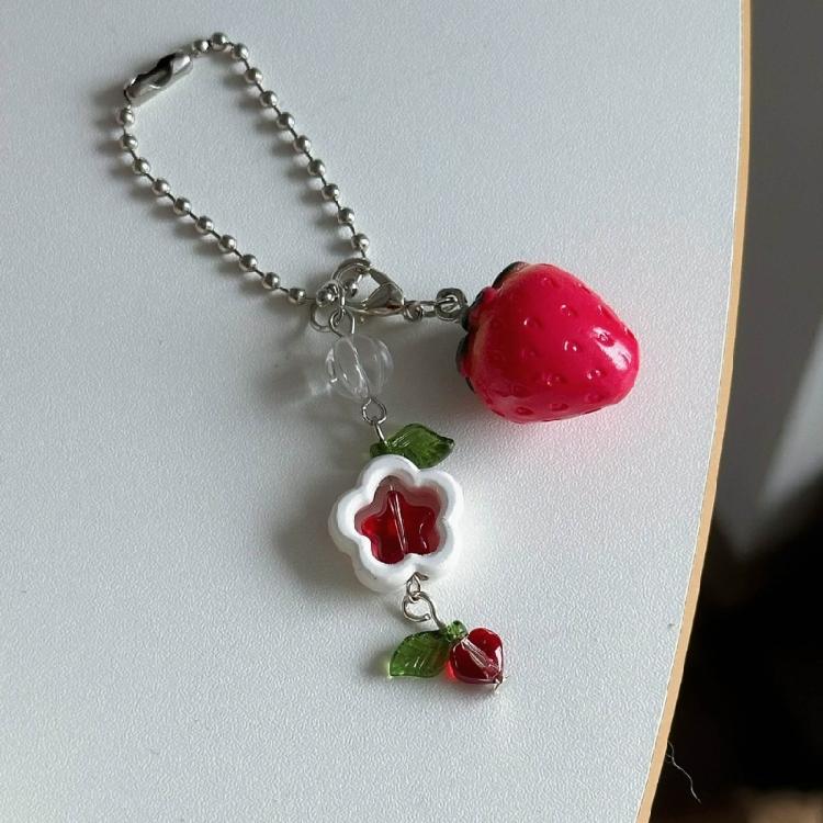 Sweet Strawberry Beaded Pendant Charm for Mobiles and Key Holders Phone Lanyards