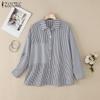ZANZEA Women Stripe Print Casual Turn Down Collar 3/4 Sleeve Blouse