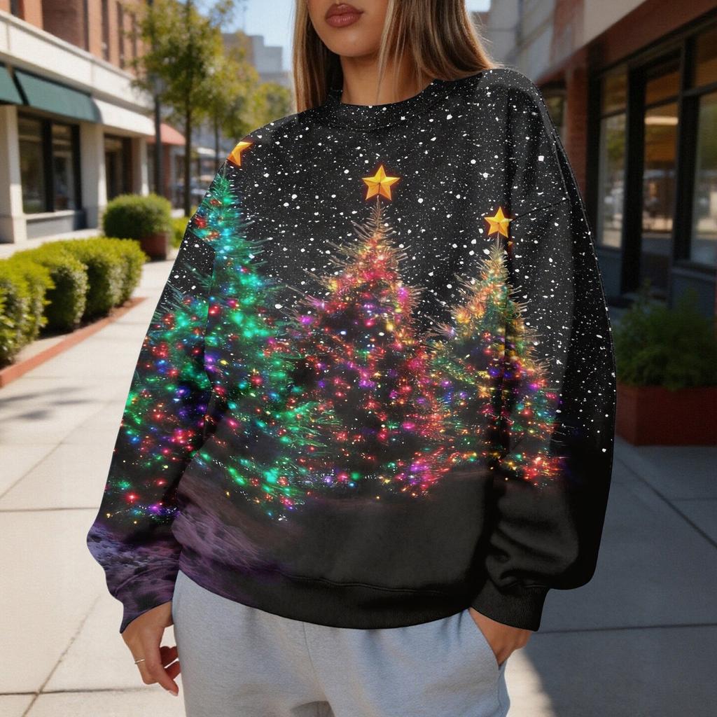Women's Trendy Christmas Graphic Crewneck Sweatshirt Lightweight Casual Pullover Top for Holiday