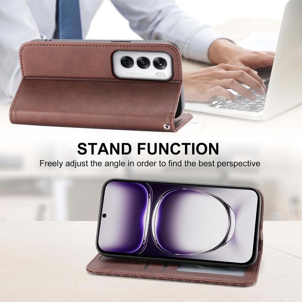 For Oppo Reno12 5G (Global) Case PU Leather Wallet Phone Cover Calf Texture