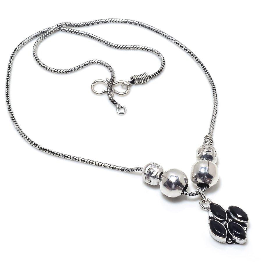 

Ожерелье ручной работы из стерлингового серебра 925 пробы с натуральным черным шпинелем 18 дюймов F3s00