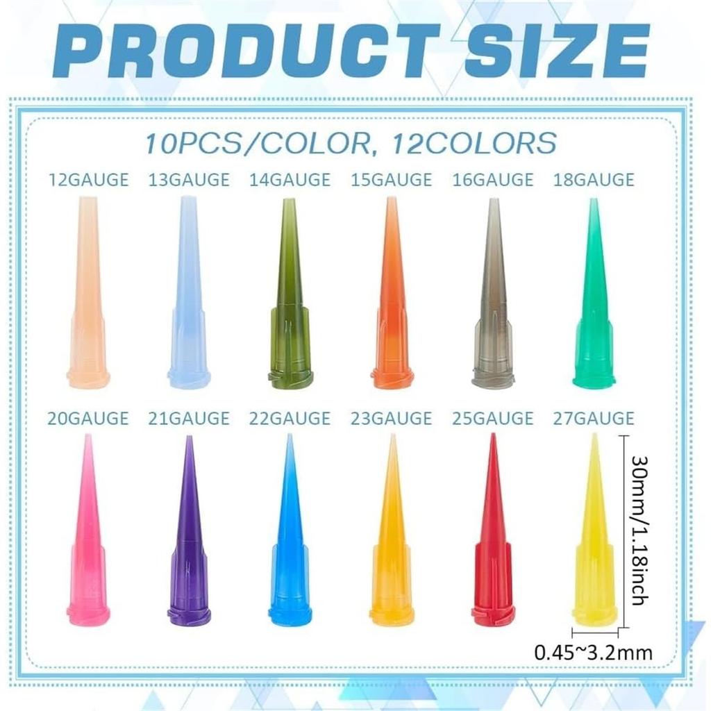 120Pcs Blunt Plastic Tapered Tip Plastic Dispensing Tips with 12 Mixed Size for Refilling Glue Fluid Precisely