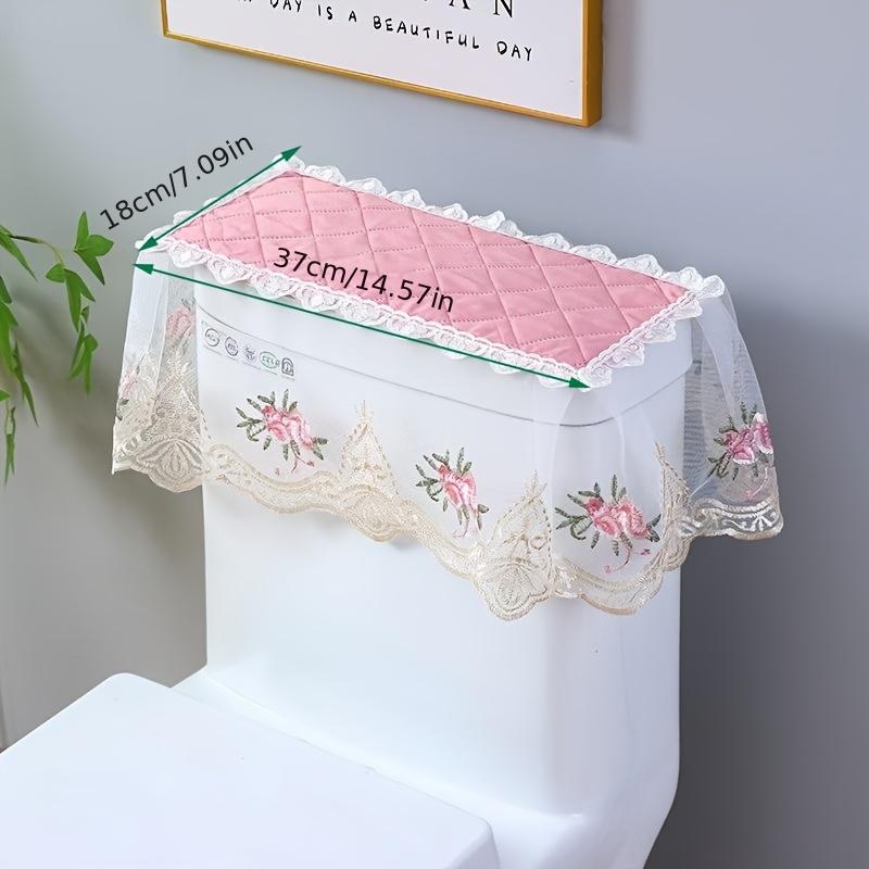 Universeller Toilettenspülkasten-Deckel mit dekorativer Spitzeneinfassung - Superfeine Faser Polyester Badezimmerdeko, Einfache Installation Verdeckt unansehnlichen Spülkasten