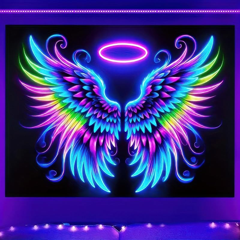 BlissYard Blacklight Tapestry Bedroom Cool Cute Girl Anime Wall Tapestry Aesthetic UV Reactive Purple Tapestries Glow In The Dark Art Wall Hanging
