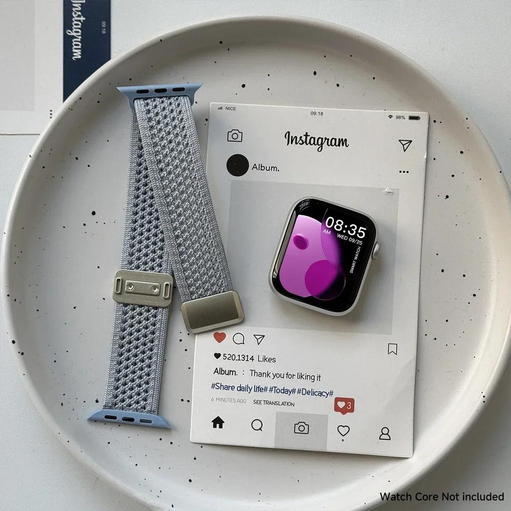 Cartoon Braid Nylon Magnetic Buckle Strap For Apple Watch Series 10 42mm 46 41mm 40 Lovely Girl Band For Iwatch 10 9 8 SE 6 5 4