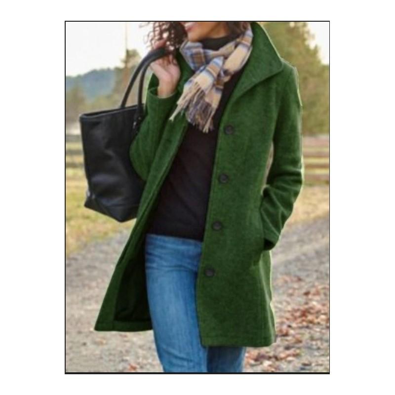 Womens Wool Coat With Pockets For Office Casual In Thick Polyester Fabric