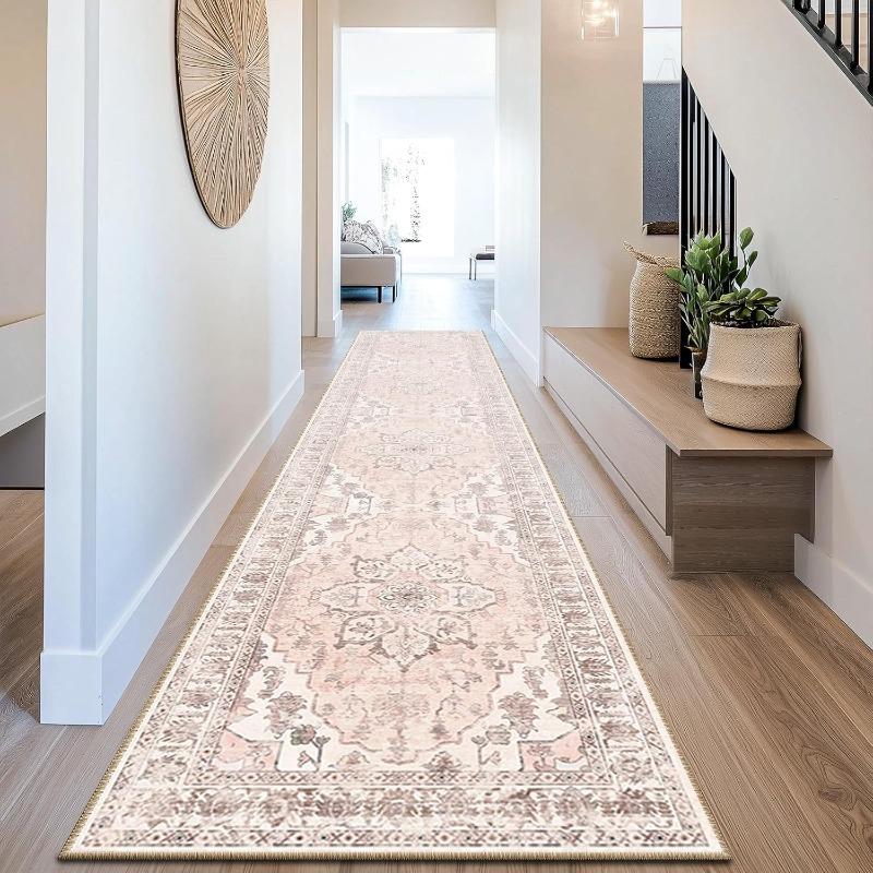 Karpetti Unisex Light Bohemian Runner Rug Machine Washable Non-Slip Corridor Carpet Vintage Advanced Luxury Home Decoration Bedside Mat Tapis