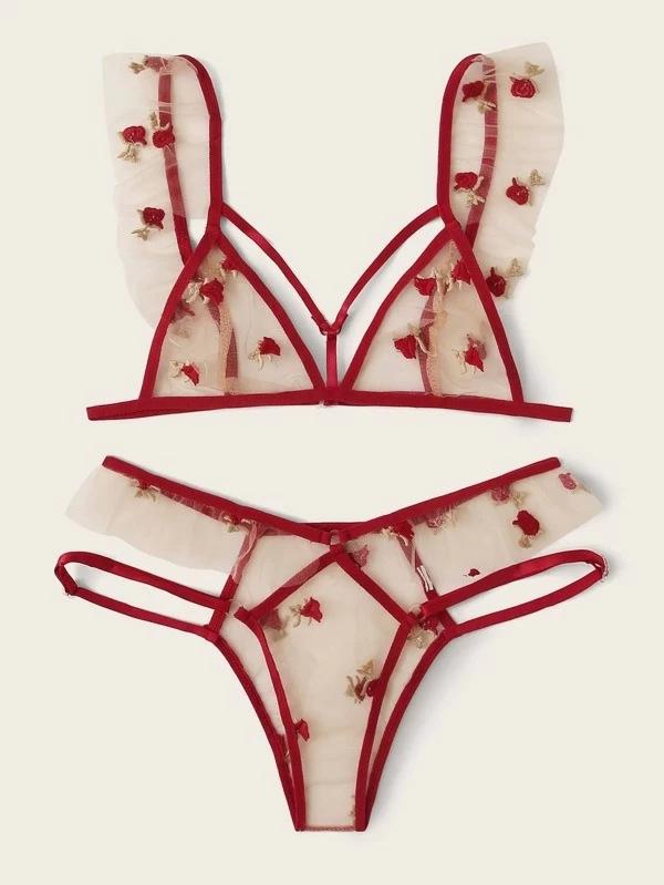 Sexy lingerie sexy three-point temptation lace red dot European and American explosion ebay S красный
