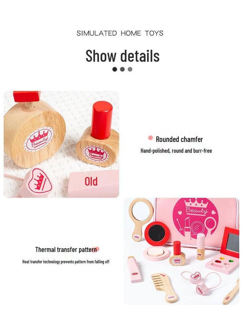 Pink Wooden Princess Makeup Bag Toy Set for Girls