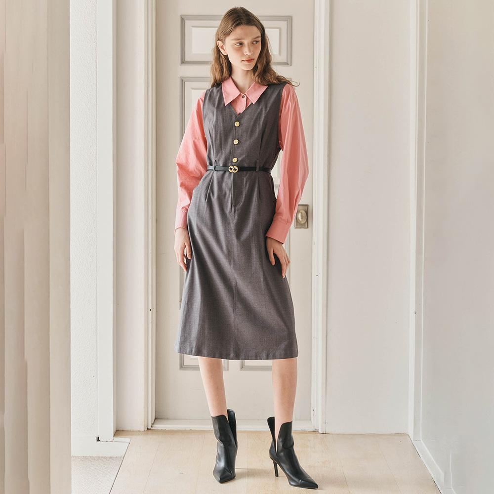 Wednesday Delight Wd_Vest Button Dress_Gray