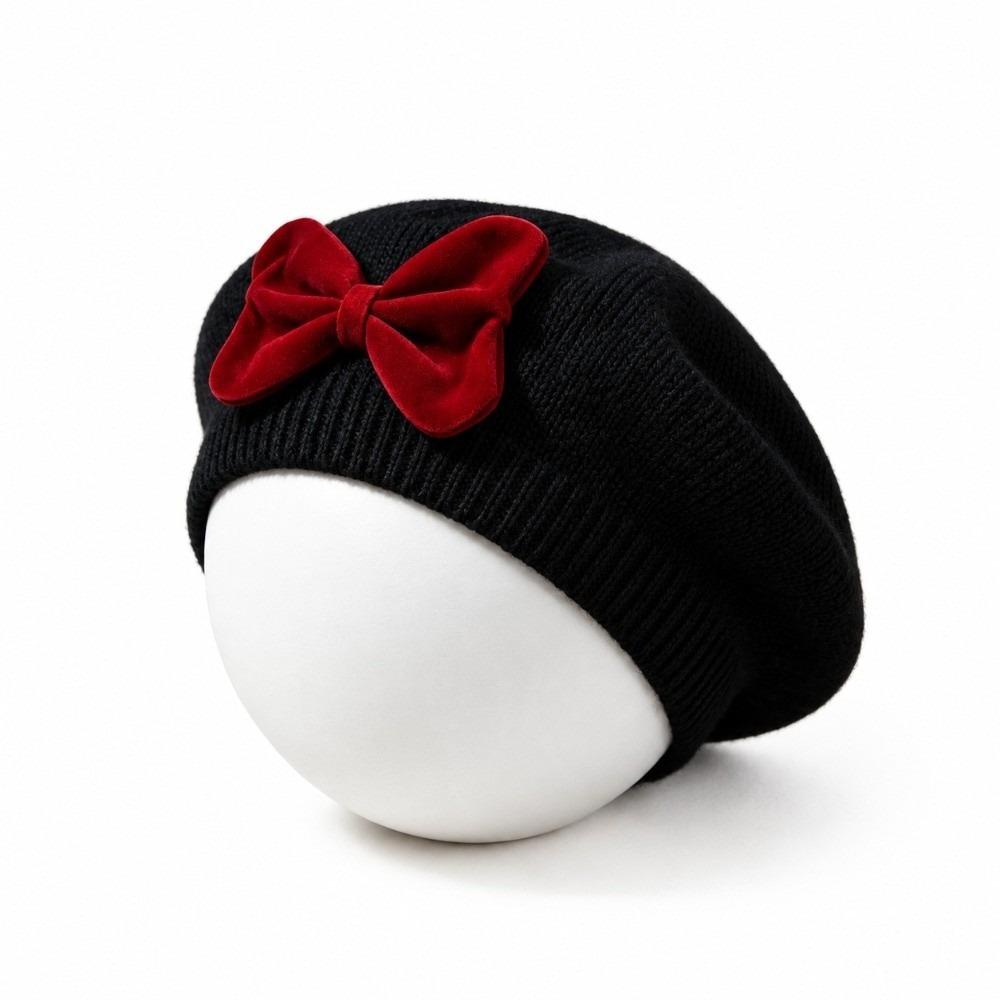 Comfortable Children Bow Beret Solid Color Kid Beret Cap Sweet Girls Bow Hat For 6M-3Y