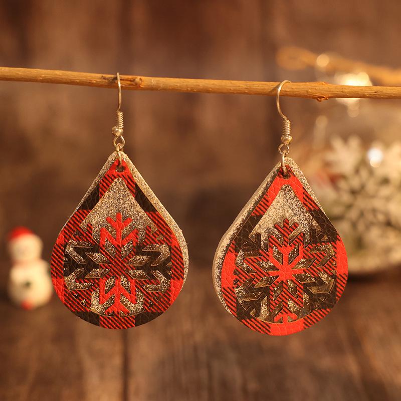 

Christmas Double-Layer Silver, Red, & Black Plaid Snowflake Cut-Out Leather Vintage Earrings разноцветный