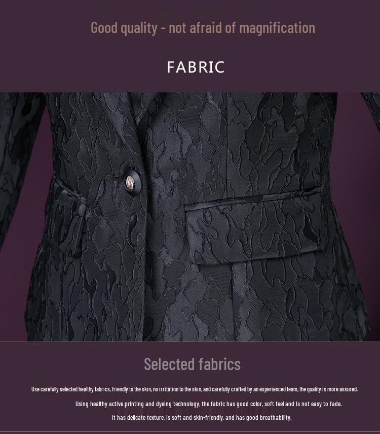 Spring Black Jacquard Women's Slim Fit Waist-Cinching Short Jacket