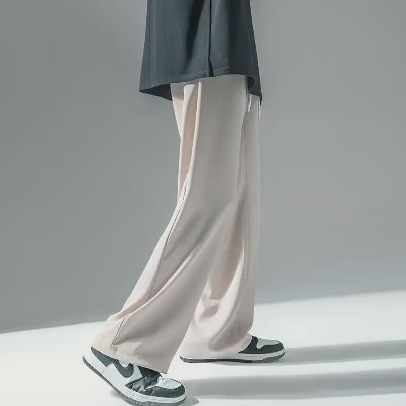Men's Summer Ice Silk Wide-Leg Pants - Loose, Straight, Floor-Length Suit Pants