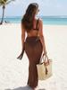 Women's Brown Mesh Knit Long Skirt Cover Up & Bikini Set 2 Piece Swimsuit Beachwear Outfit K280