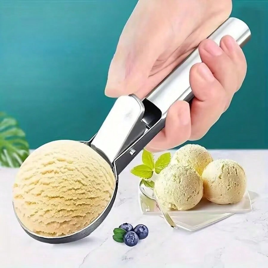 

Stainless Steel Ice Cream Scoop, Heavy Duty Ice Cream Scooper with Trigger Metal Icecream Scoop Spoon for Fruit Scoop, Sundaes, Sorbet S серебряный