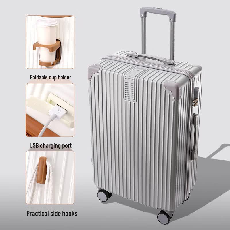 HANDUNYOU Durable ABS Travel Luggage with USB and Aluminum Frame 24 inch