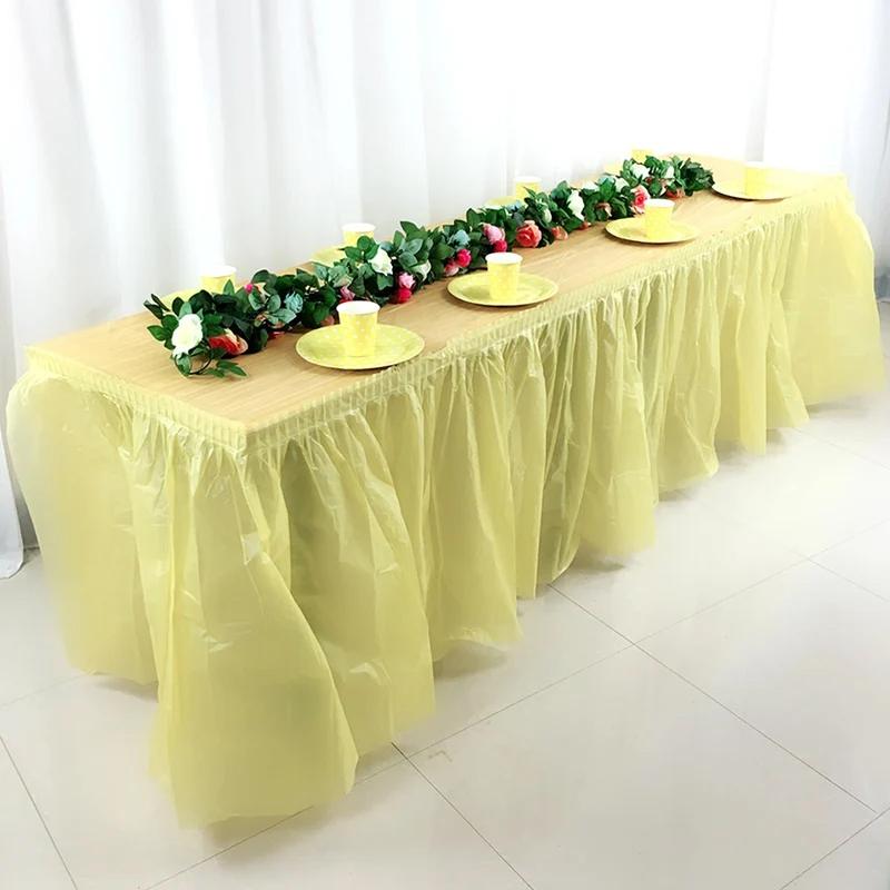 Disposable Table Skirt Plastic Party Desk Skirt Solid  73x420cm Table Cover for Birthday Party Wedding Festival Decoration