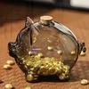 Glass Coin Bank Small Gold Bean Bank Swine Shape Decorative Saving Jar for Dressing Table Bookshelf Commemorative Coin Container