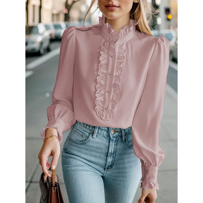 Women Elegant Ruffled Long Sleeve Blouse Plus Size
