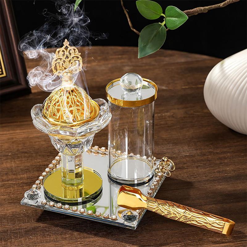 1 Zestaw Szklany Bliskowschodni Złoty Wykwintny Prezent Łukowaty Kształt Dekoracja Domu Kadzielnica Ornament Dostępne Różne Opcje