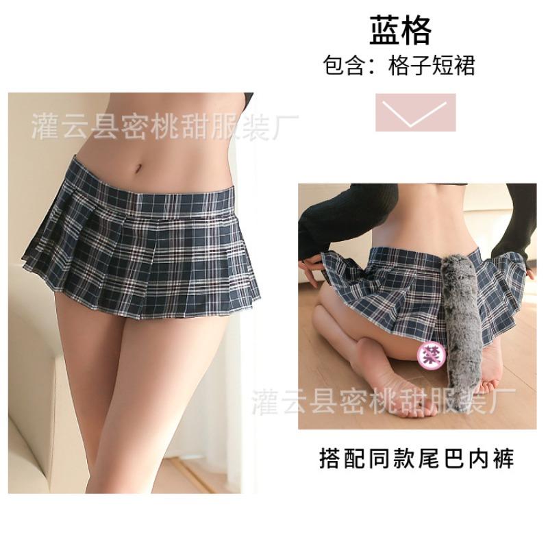 Sexy two-dimensional short pleated plaid short skirt sexy JK college style, mini hip-length uniform