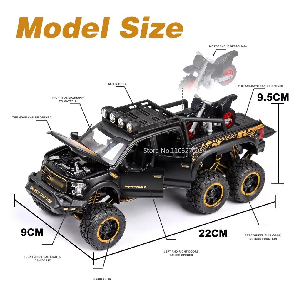 2024 Neues Modellauto im Maßstab 1/28 Raptor F150, Geländewagenmodelle, Spielzeug aus Druckgusslegierung mit Sound und Licht, zurückziehbares Fahrzeug aus Metall, Spielzeug für Jungen, Geschenksammlung