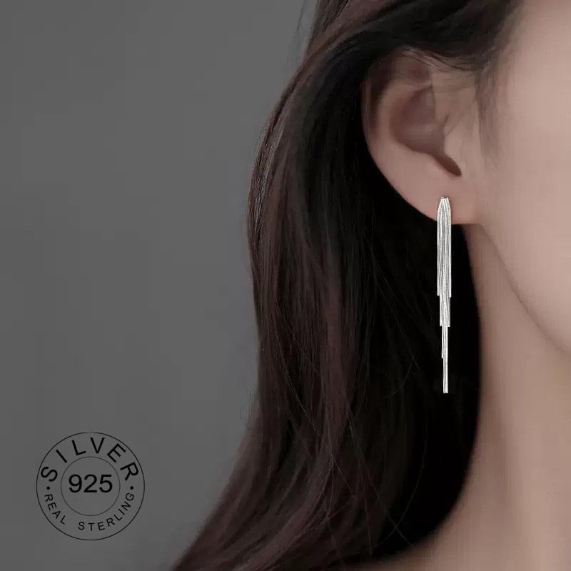 925 Silver Vintage Earrings For Women Trendy Simple Star Long Tassel Earring Jewelry Prevent Allergy Party Accessories