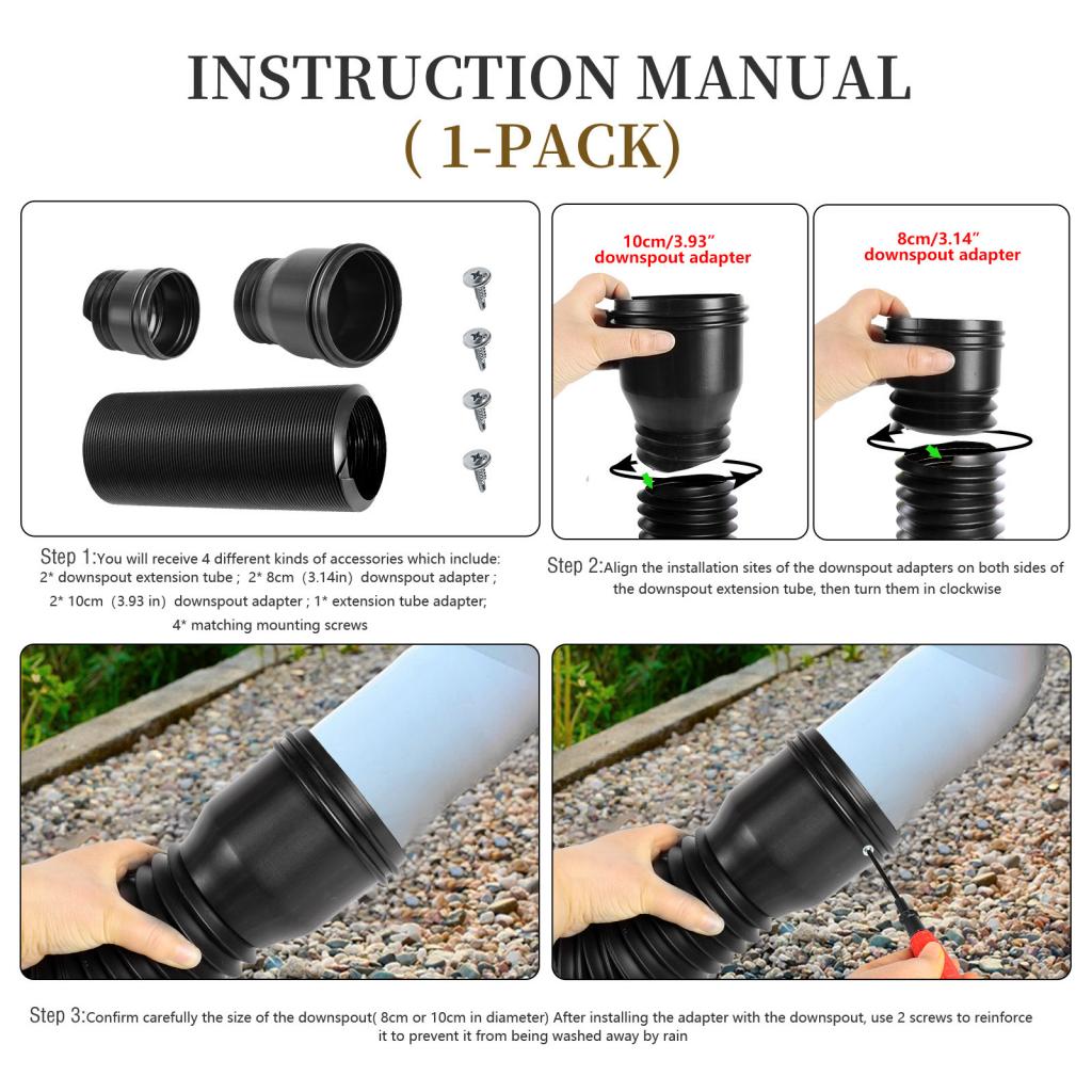 Rain Gutter Downspout Extension Extender Diverter Retractable 47-150cm for Rainwater