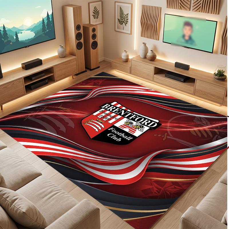 Brentford Football Print Crystal Velvet Rug, Comfortable Water Absorbent Non Slip Indoor Floor Carpet