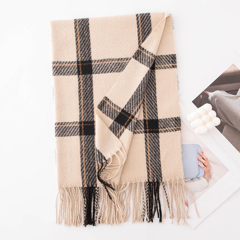 Checkered Thickened Warm Scarf for Women Versatile for Both Sides  Student Scarf Faux Cashmere Dual-purpose Large Shawl  Korean Version