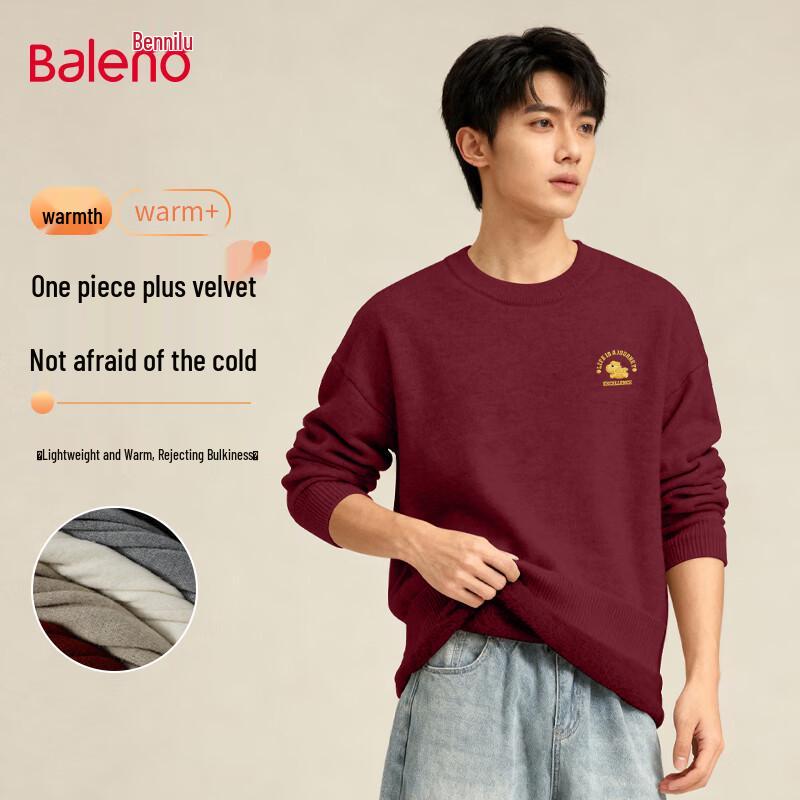 Baleno Unisex Loose Fit Round Neck Fleece Lined Knit Sweater