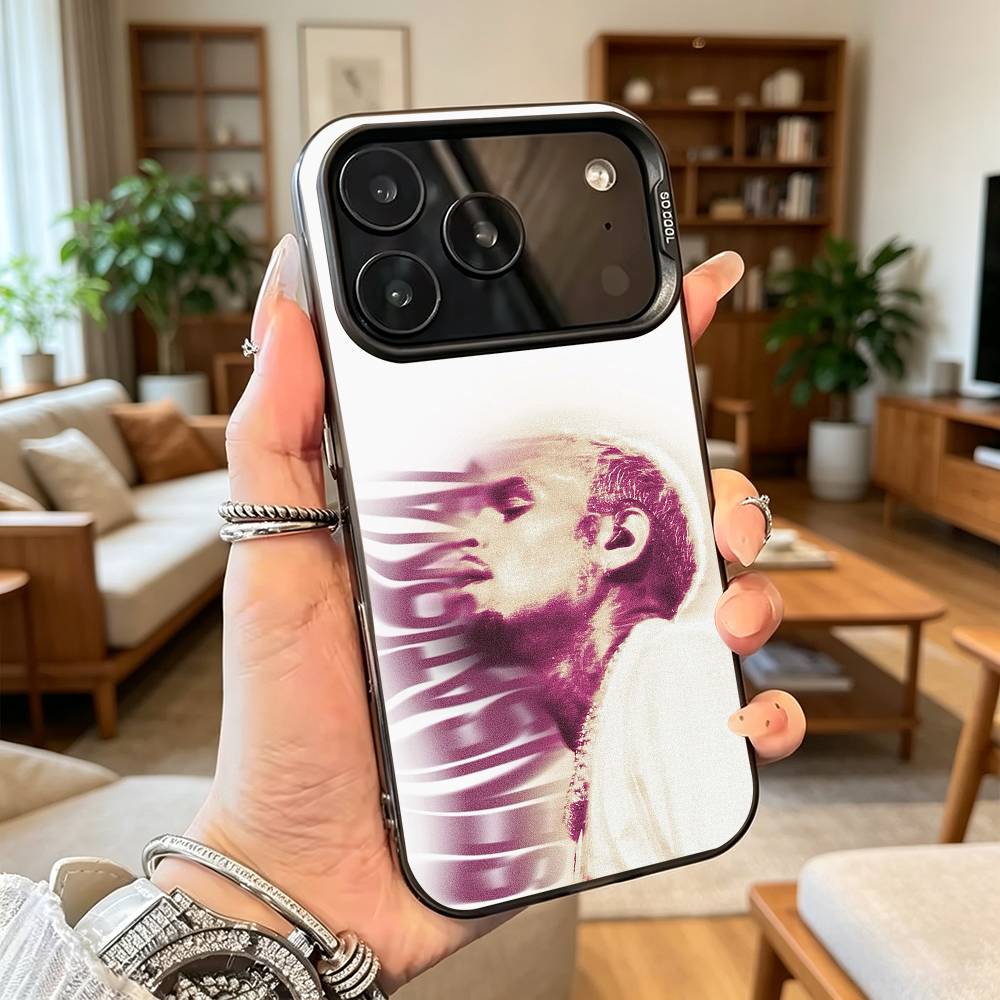 Singer C-Chris Brown R&B Phone Case For iPhone 17,16,15,14,13,12,11 Plus,Pro Max,XS,Colorful Silver Black Cover