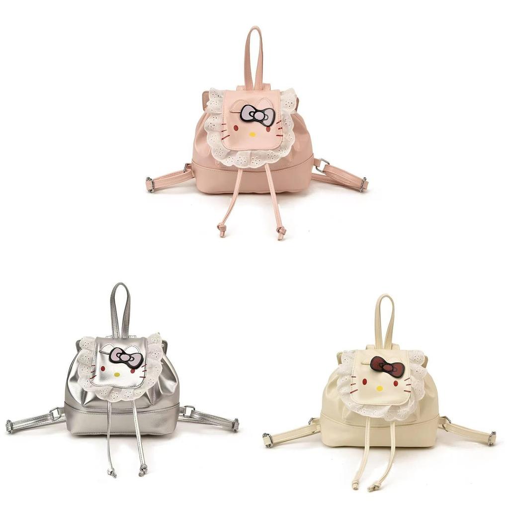 Mochila Infantil Hello Kitty com Acabamento em Renda e Estampa de Desenho Animado Para Uso Diário