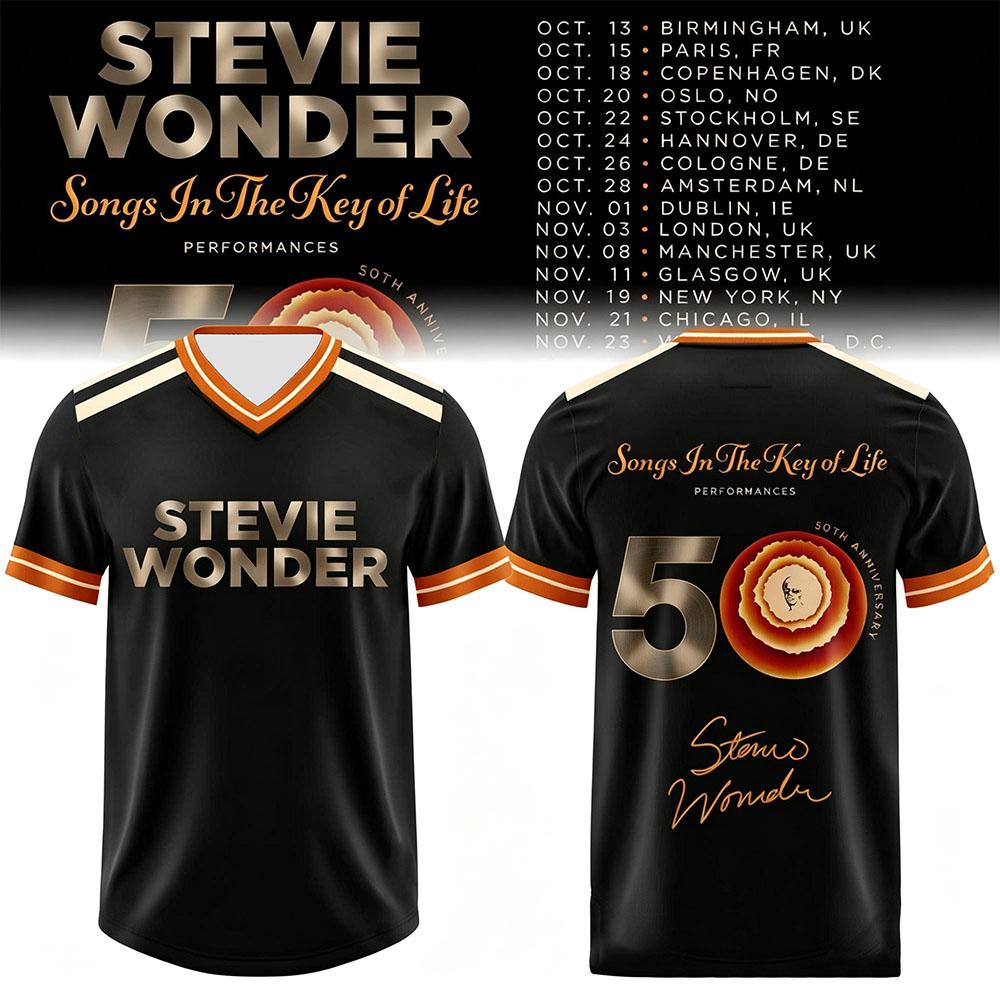 Футболка Stevie Wonder Songs in The Key of Life 50th Anniversary Tour, с V-образным вырезом, летняя, с коротким рукавом, унисекс, уличный стиль, с принтом