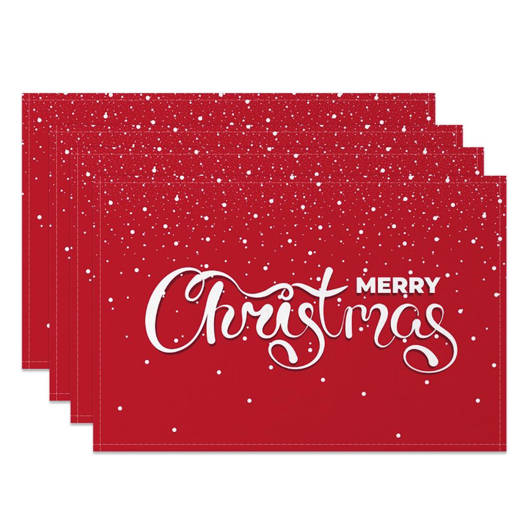 Christmas Placemats Santa Reindeer Sleigh Snowflakes Print Merry Christmas Festive Linen Dining Mats Western Table Holiday Decor