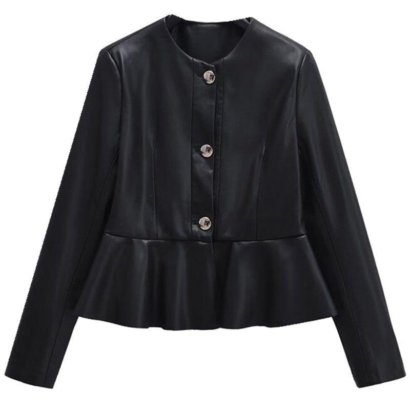 

Fashion Style 2023 Fall and Winter New Arrival Women s Slim Looking Imitation Leather Short Skirt Hem Suit Outwear 3046281 800 Black L