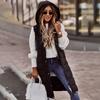 Women's Hooded Long Vest Knee Length Long Cotton Down Vest