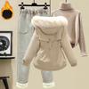 Women's Winter Suit Parker Jacket   Woolen Casual Pants + Turtleneck Sweater Fashion Three-piece Suit Women