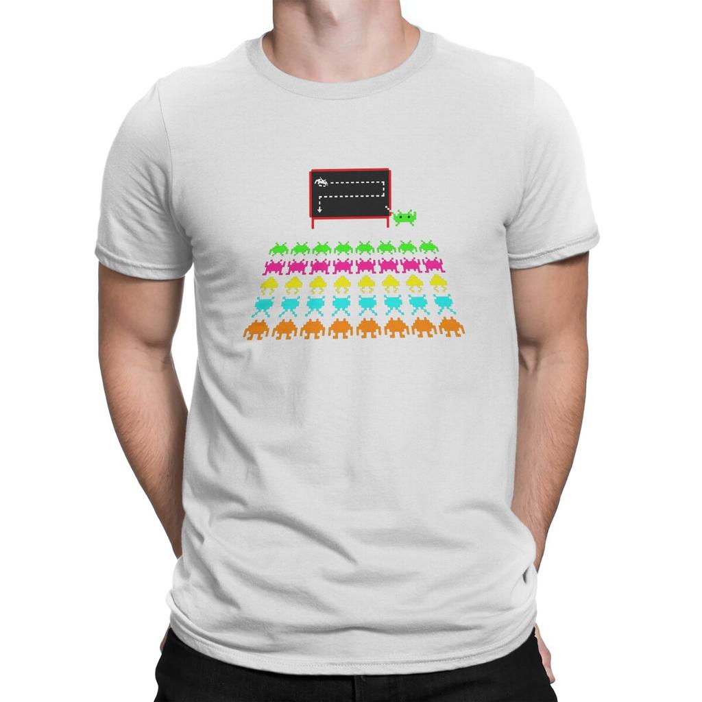 Space Invaders Shooting Video Game School Classroom Tshirt Graphic Men Tops Vintage Punk Summer Clothing Harajuku T Shirt