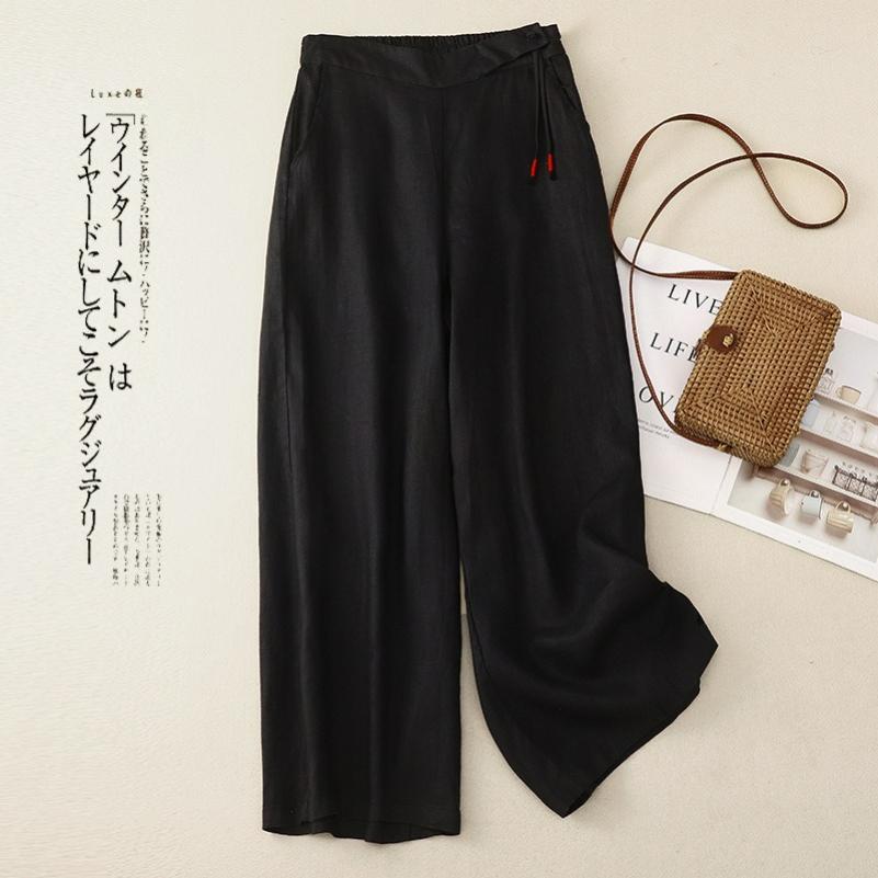 Summer Cotton and Linen Loose Retro Wide-leg Pants High Waist Drape Casual Pants Trousers Women S чёрный
