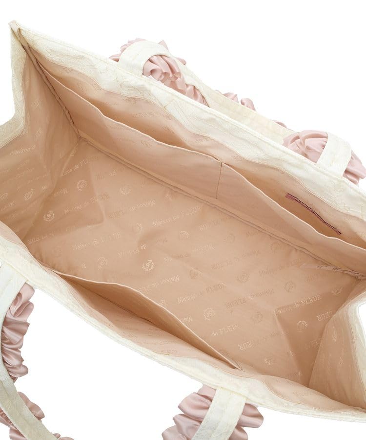 Maison De FLEUR (EC Exclusive) Lace Frill Handle Square Tote M Bag, Ivory, 08000140300