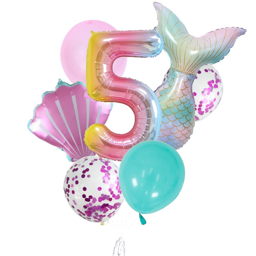 9Pcs/Set 32 Inch Mermaid Number Balloons Foil Balloon Helium Happy Birthday Party Decorations Kids Latex Ballon