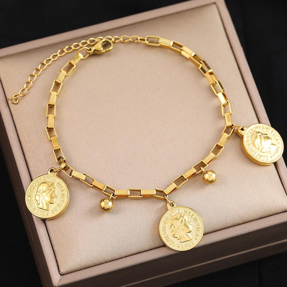 Stainless Steel Bracelets Grunge Gothic Queen's Portrait Coin Pendants Exquisite Charms Bracelet For Women Zircon Party Gifts